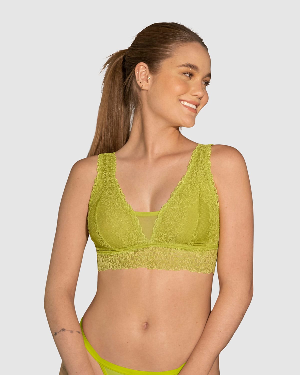  Fierce Almost-Plunge Sheer Lace Bralette