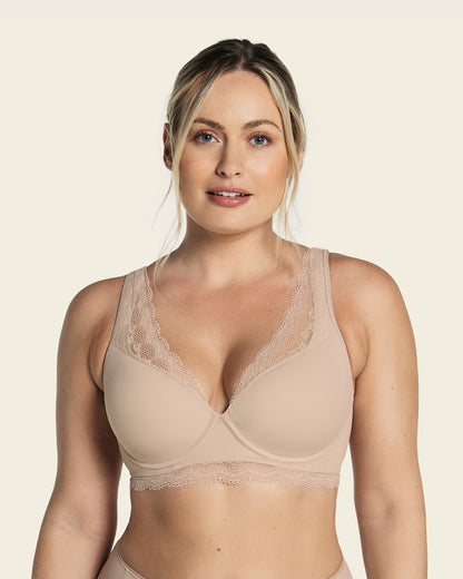  Deep Coverage Soft Lightly-lined Lace Underwire Bra