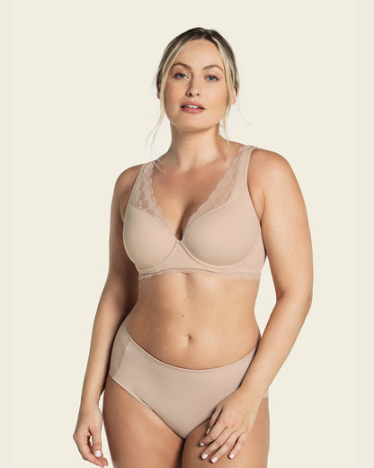  Deep Coverage Soft Lightly-lined Lace Underwire Bra