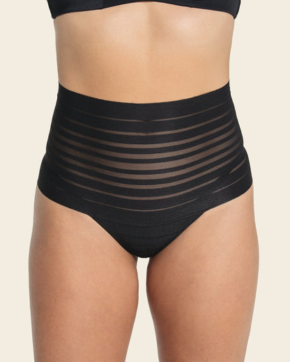 Lace Stripe High-Waisted Cheeky Hipster Knicker