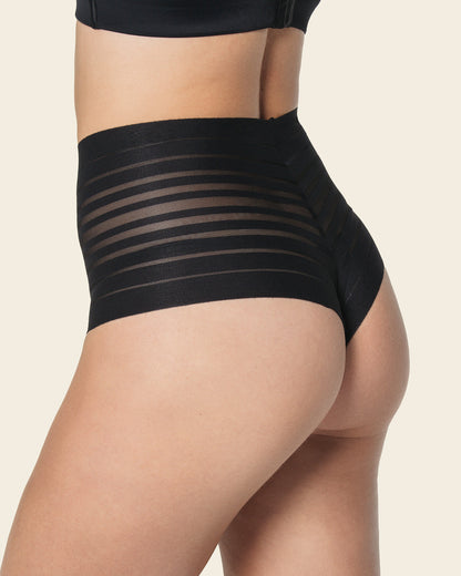  Lace Stripe High-Waisted Cheeky Hipster Knicker