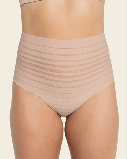  Lace Stripe High-Waisted Cheeky Hipster Knicker