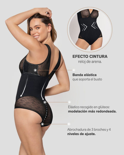  Sheer Stripe Detail Sculpting Bodysuit