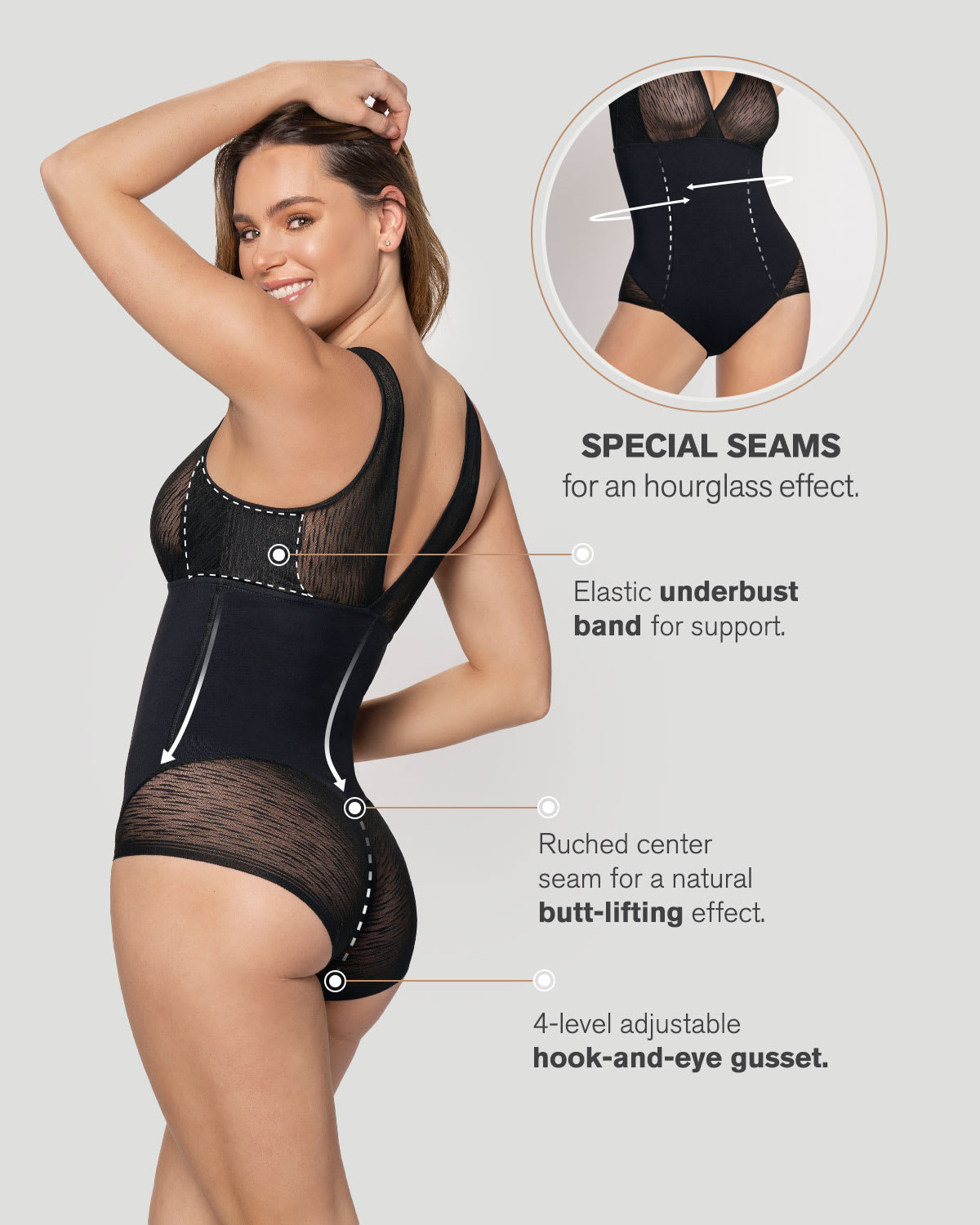  Sheer Stripe Detail Sculpting Bodysuit