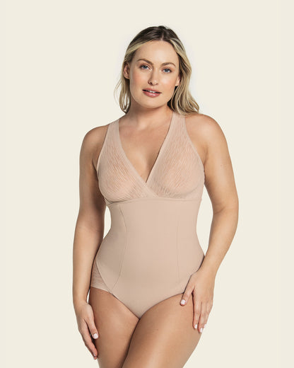  Sheer Stripe Detail Sculpting Bodysuit