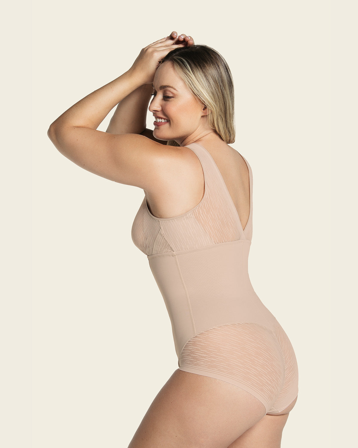  Sheer Stripe Detail Sculpting Bodysuit