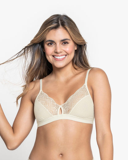  Triangle Lace Bralette With Buttonhole Cutout