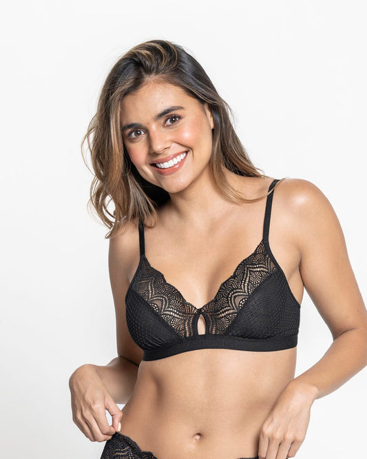  Triangle Lace Bralette With Buttonhole Cutout