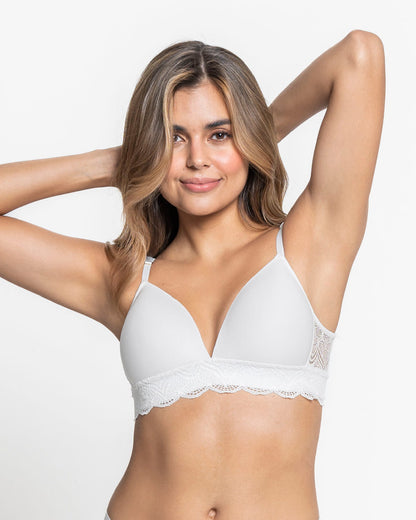  Comfy Deep V-neck Lace Accent Bralette