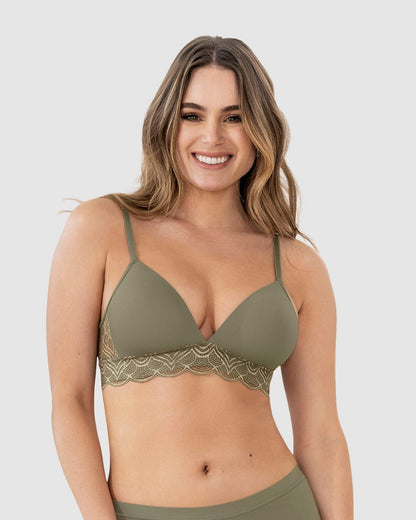  Comfy Deep V-neck Lace Accent Bralette