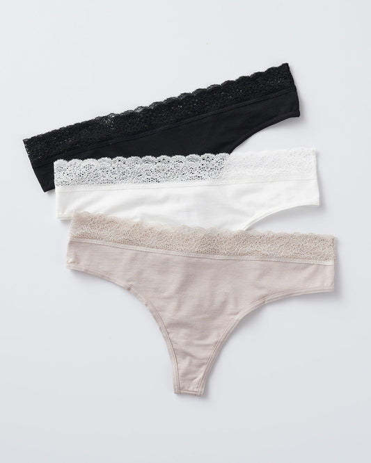  3-Pack Thong Knickers With Lace Detail