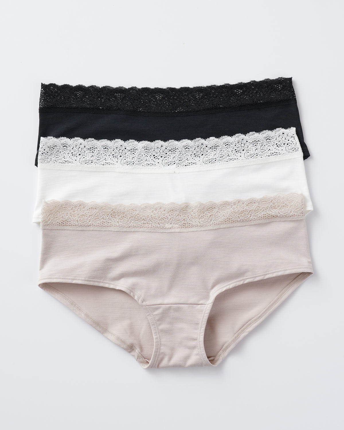  3-Pack Lace Trim Hipster Knickers In Stretch Cotton