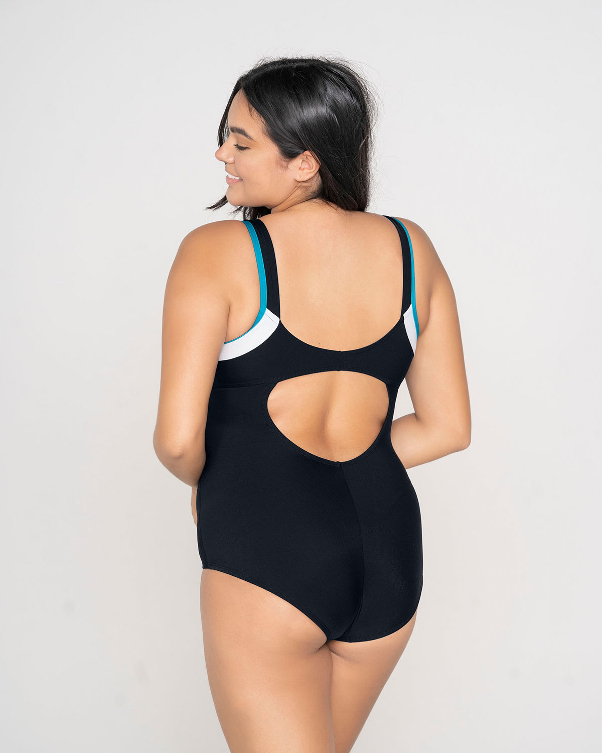  Sporty Color Block One-Piece Slimming Swimsuit Back Cutout