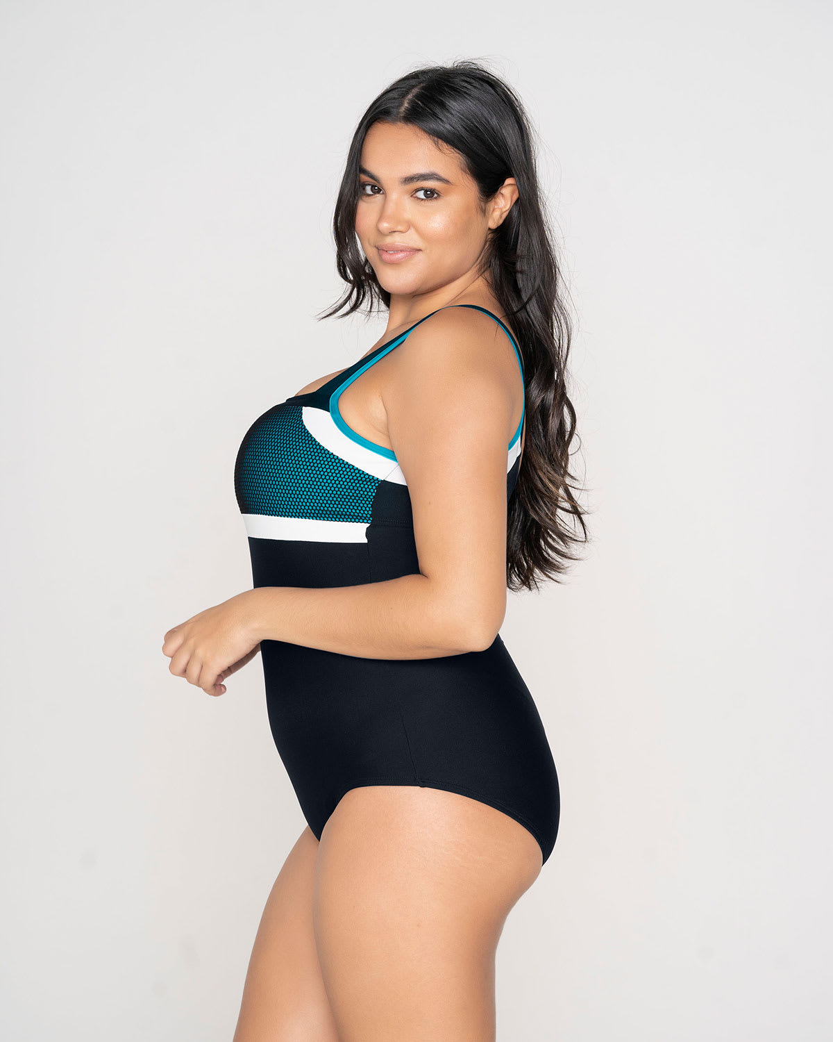  Sporty Color Block One-Piece Slimming Swimsuit Back Cutout