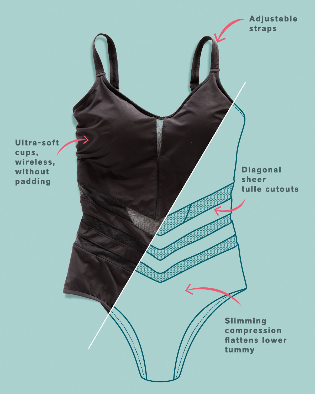  Geometric Tulle One-Piece Slimming Swimsuit