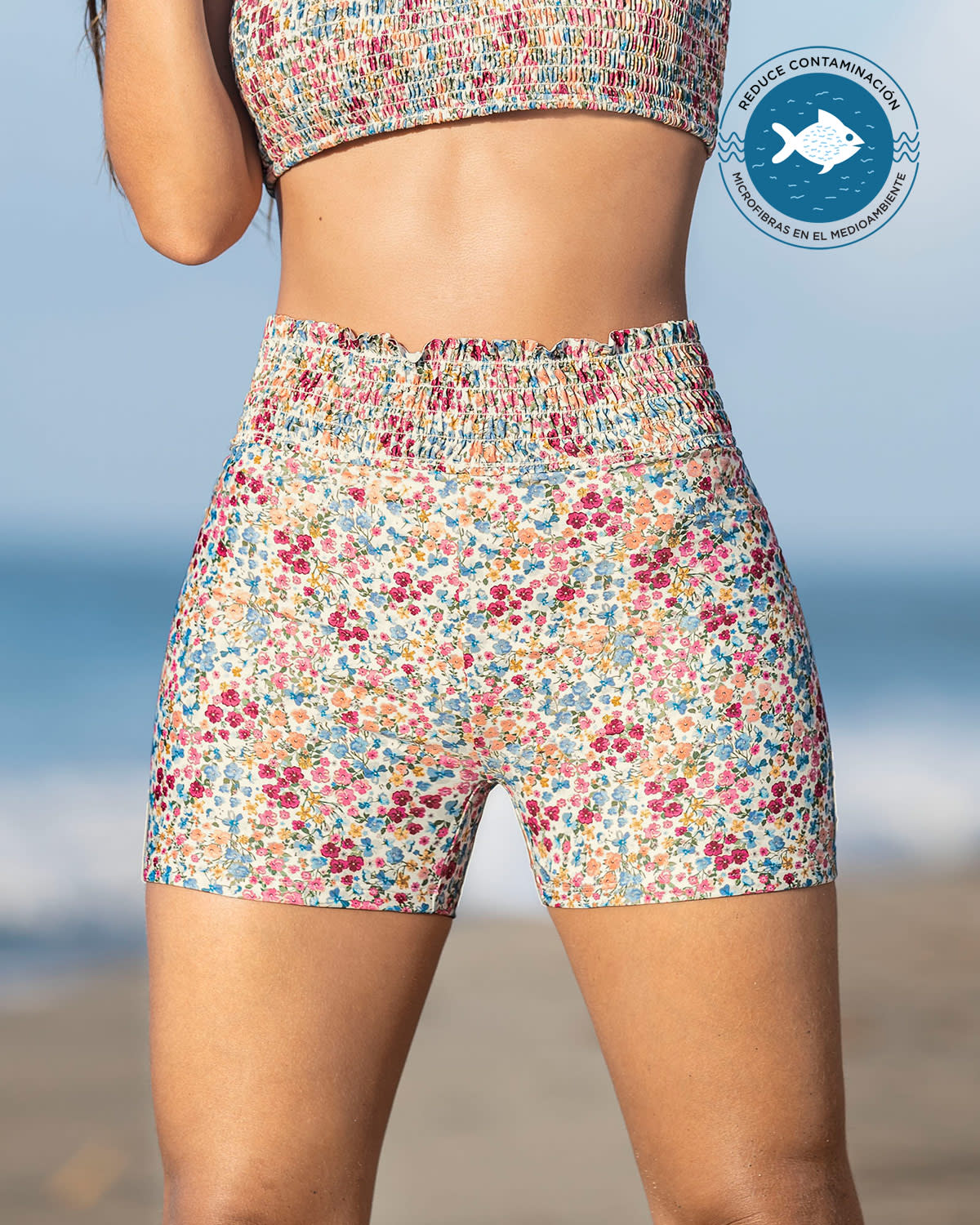  High-Waisted Ruffle Swim Short + BIO-PET Technology