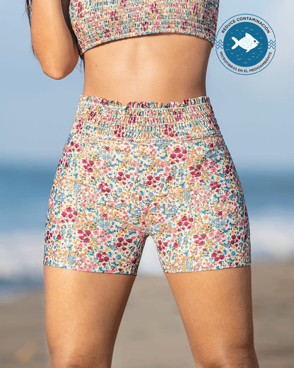  High-Waisted Ruffle Swim Short + BIO-PET Technology