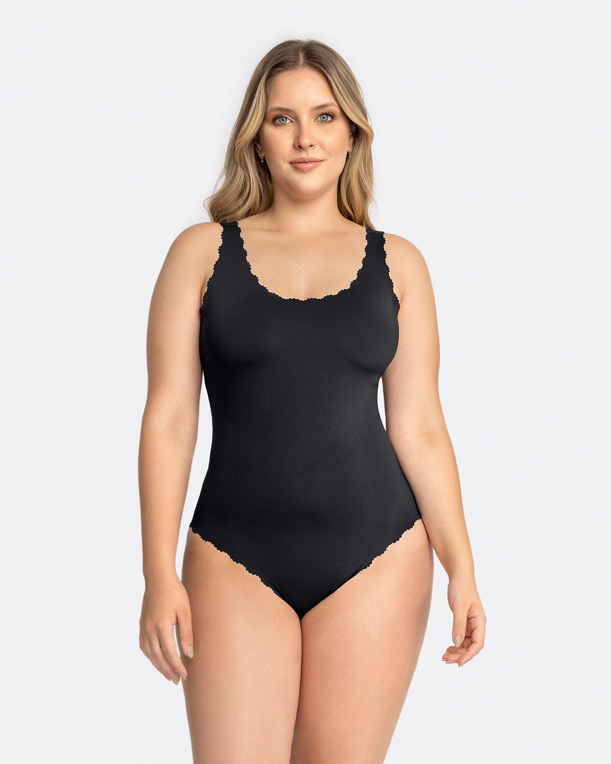  Scoop Back Cheeky Scalloped One-Piece Shaper Swimsuit