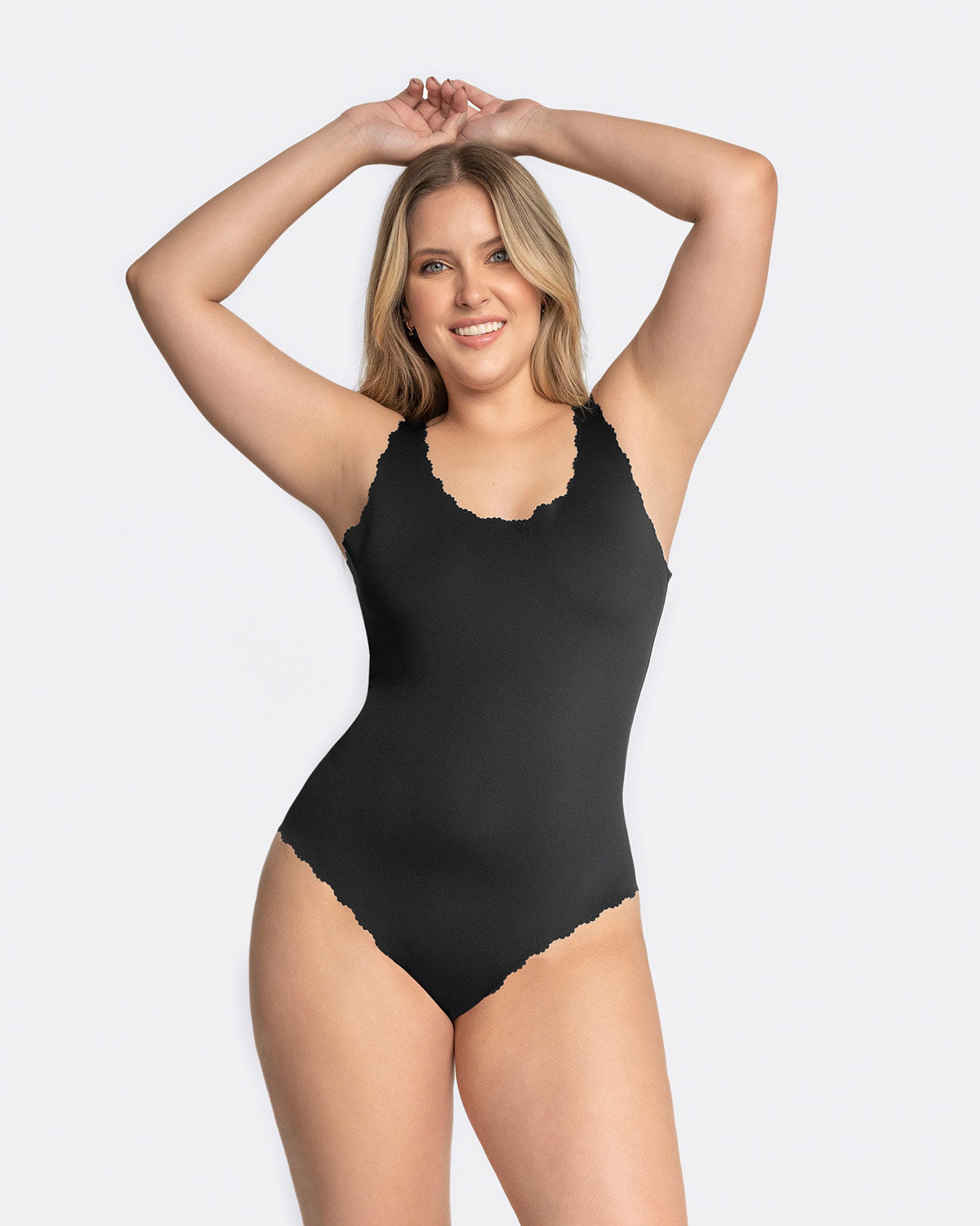  Scoop Back Cheeky Scalloped One-Piece Shaper Swimsuit