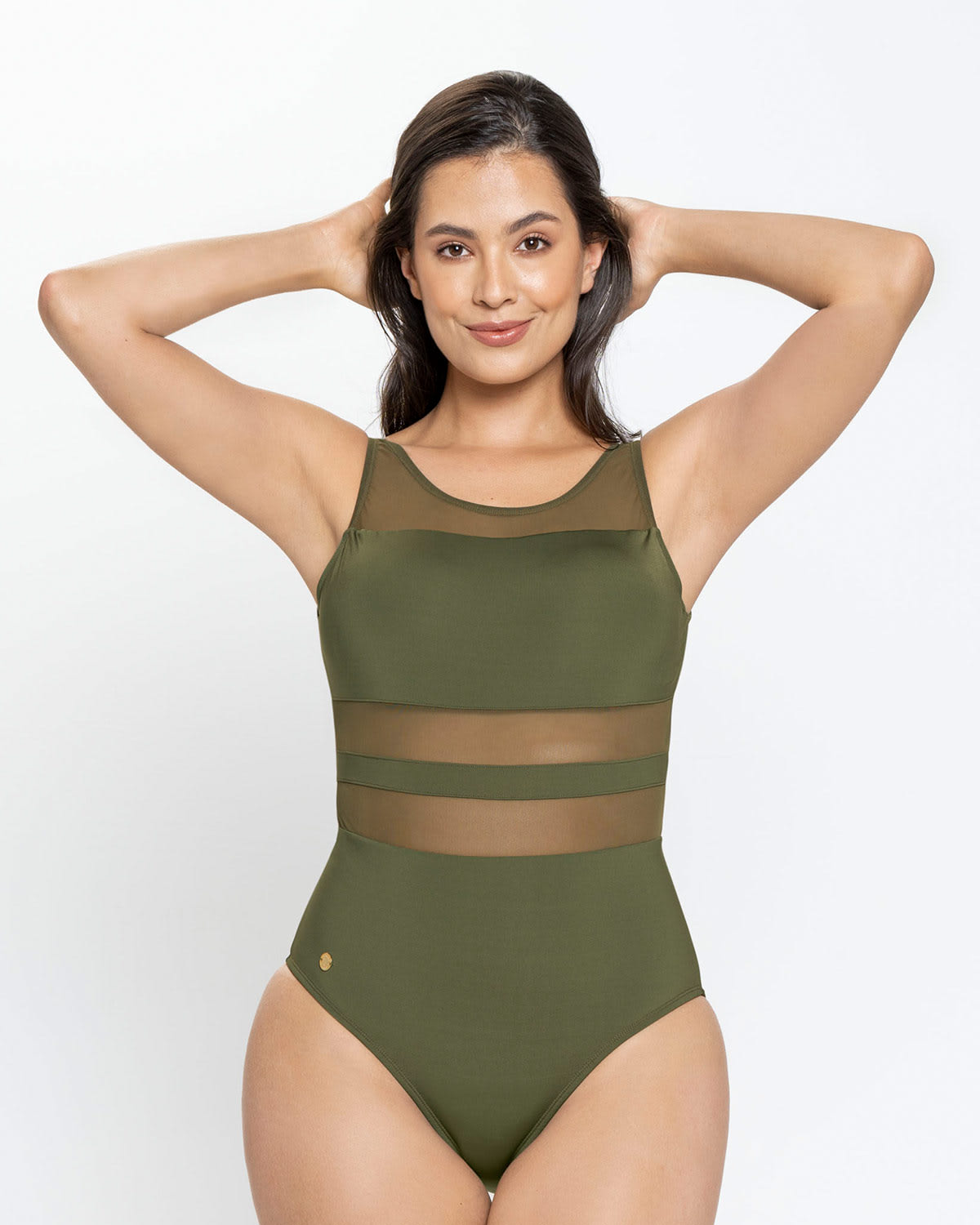  Scoop Back Sheer Stripe Slimming One-Piece Swimsuit