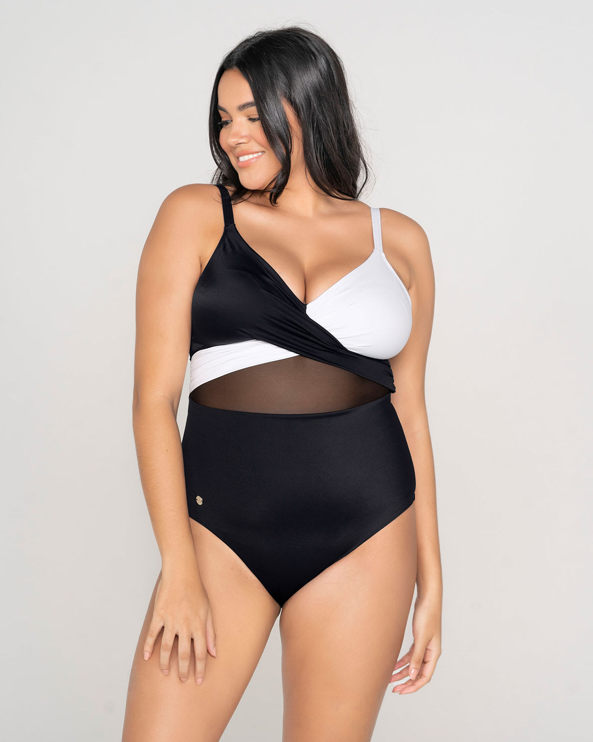  Cross-Front Contrast Graphic One-Piece Slimming Swimsuit