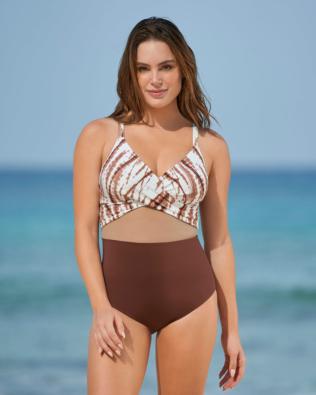  One-Piece Slimming Swimsuit With Contrast Print