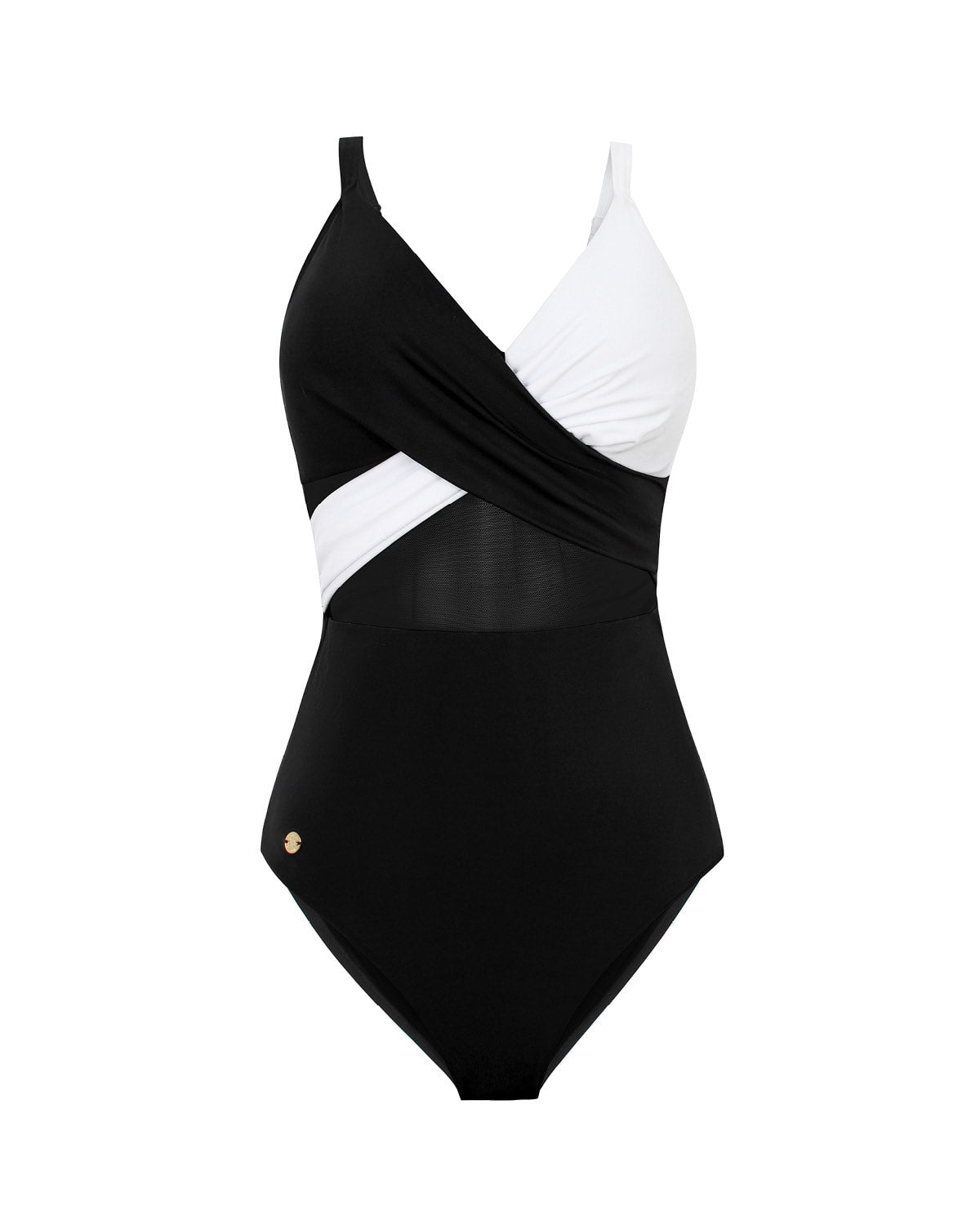  Cross-Front Contrast Graphic One-Piece Slimming Swimsuit