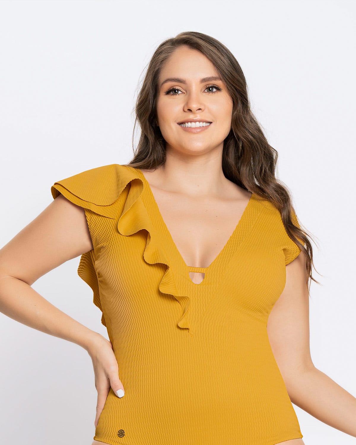  Ribbed One-Piece Slimming Swimsuit With Ruffles