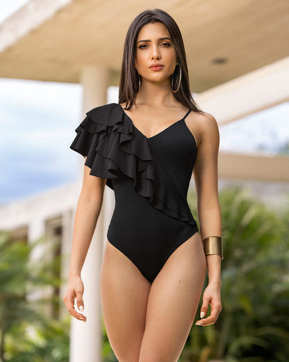  Asymmetrical One Piece Swimsuit With Firm Tummy Control