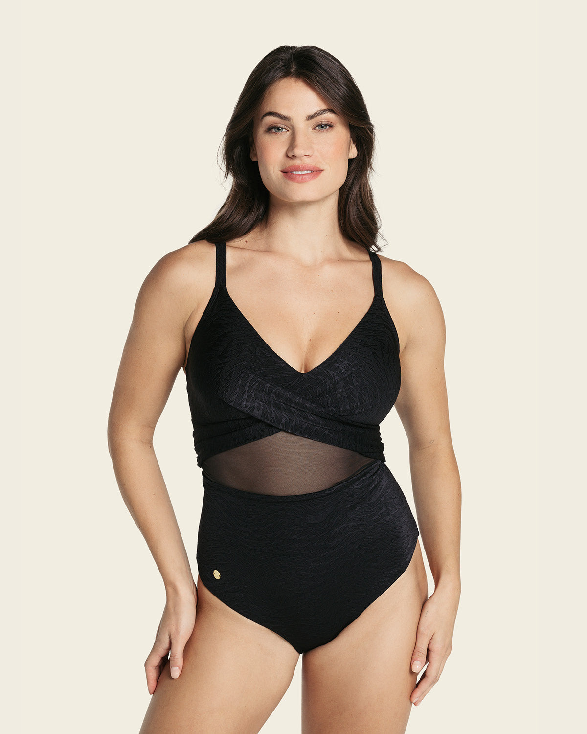  Slimming One Piece Swimsuit With Tulle And Draped Details