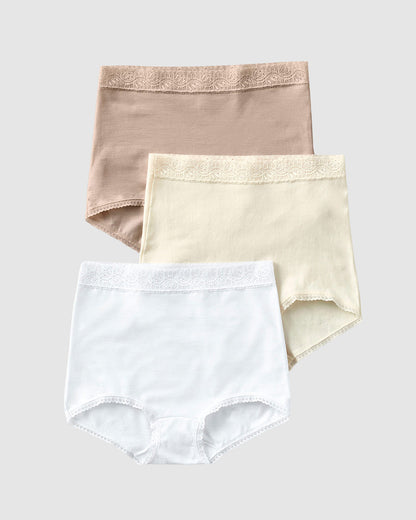  3-pack High-waisted Lace Trim Brief Knickers