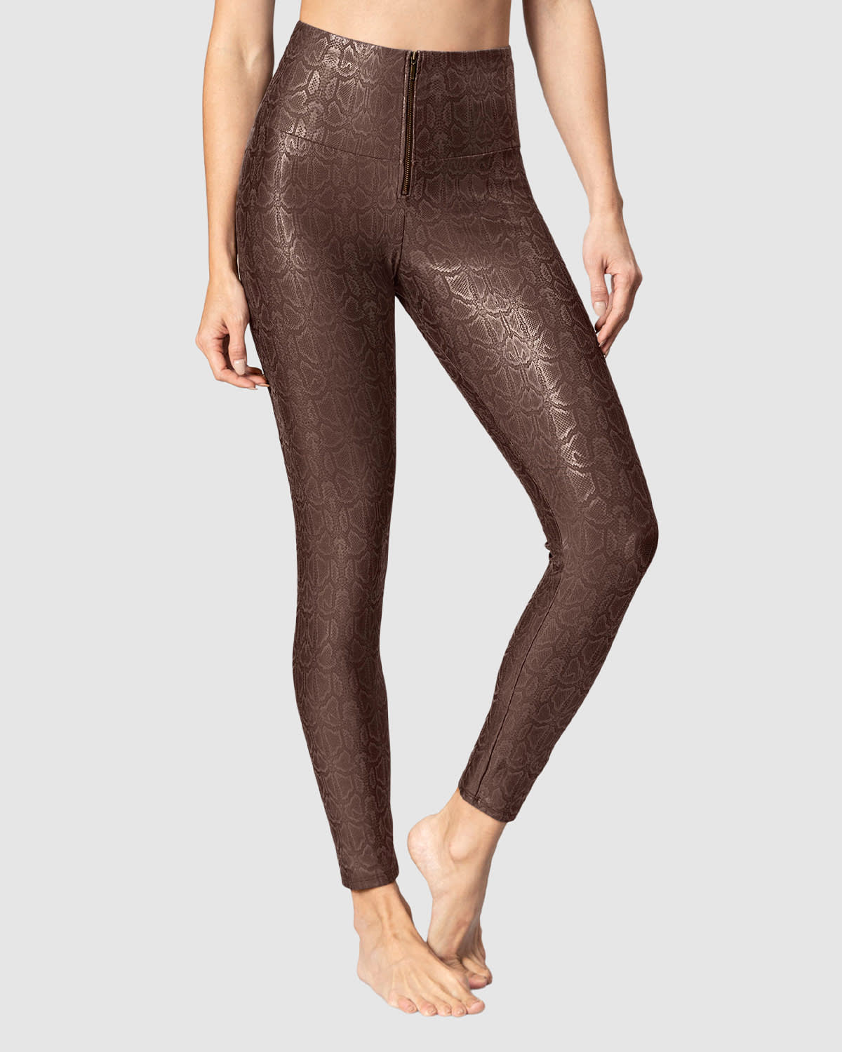  Faux Croc Leather Zip-Front Shaper Legging