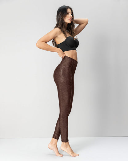  Faux Croc Leather Zip-Front Shaper Legging