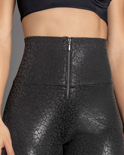  Faux Croc Leather Zip-Front Shaper Legging
