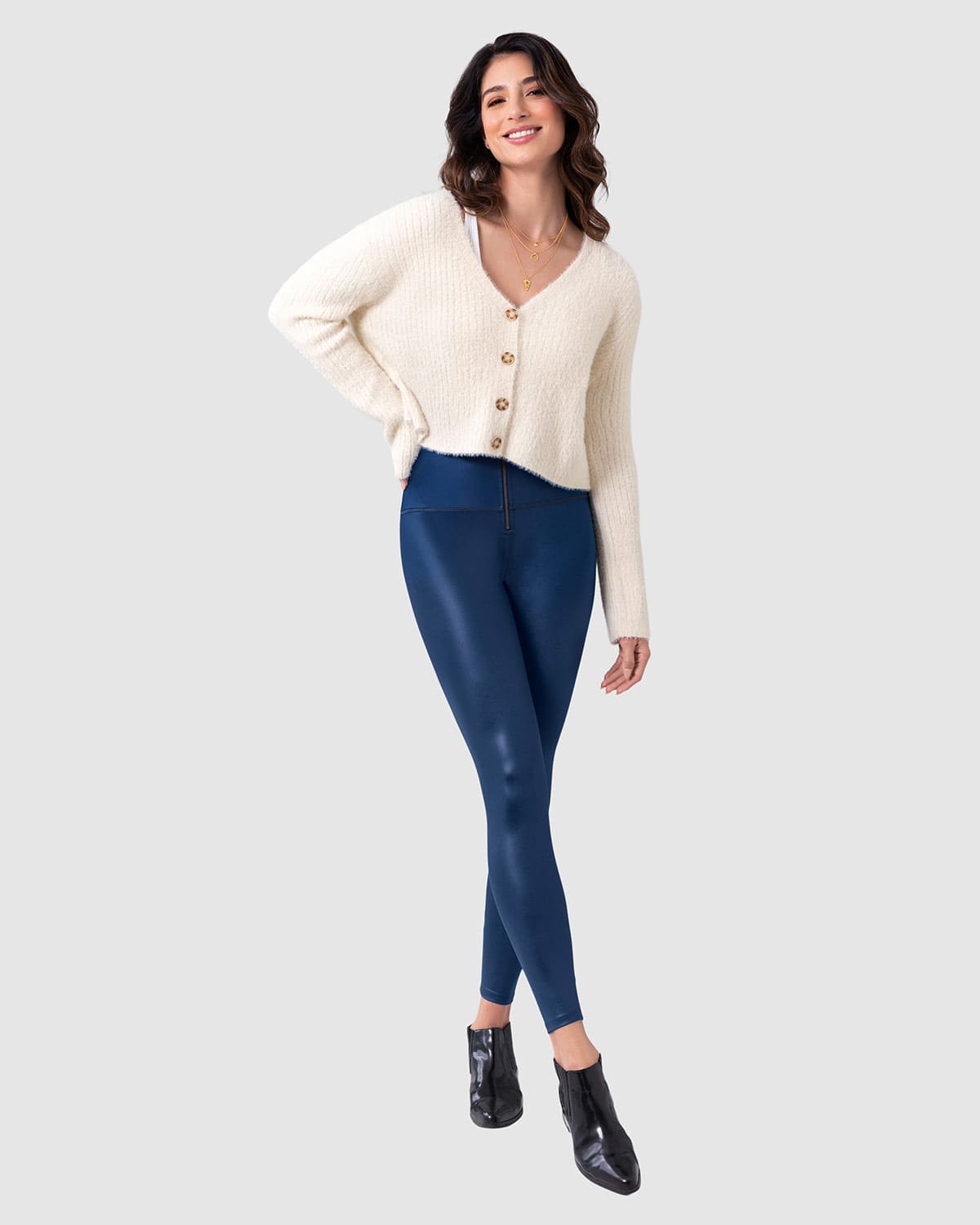  Leather Look Zip-Front Sculpting Legging