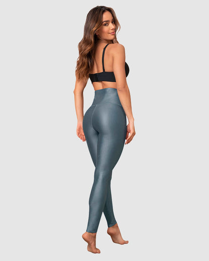  Leather Look Zip-Front Sculpting Legging