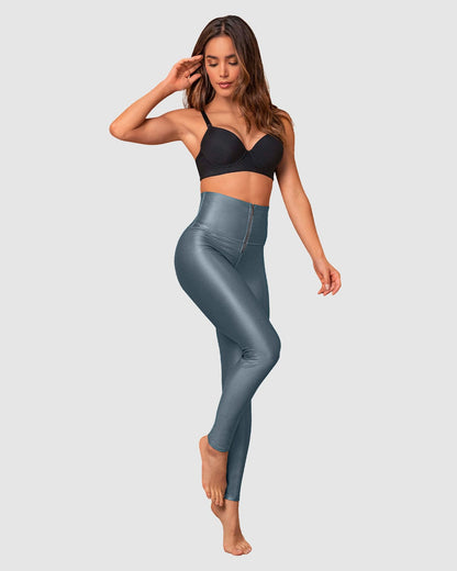  Leather Look Zip-Front Sculpting Legging